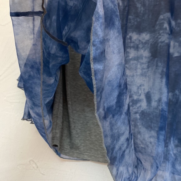 Patrizia Luca Milano Shirt Blue Watercolor Sheer Top Size L - Picture 17 of 17